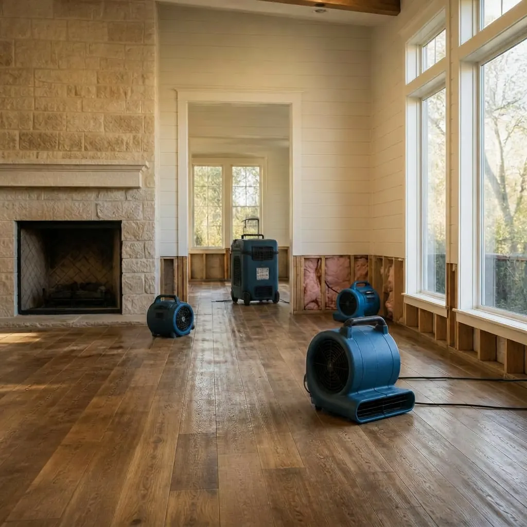 Drying equipment in a water-damaged Boerne, Texas home